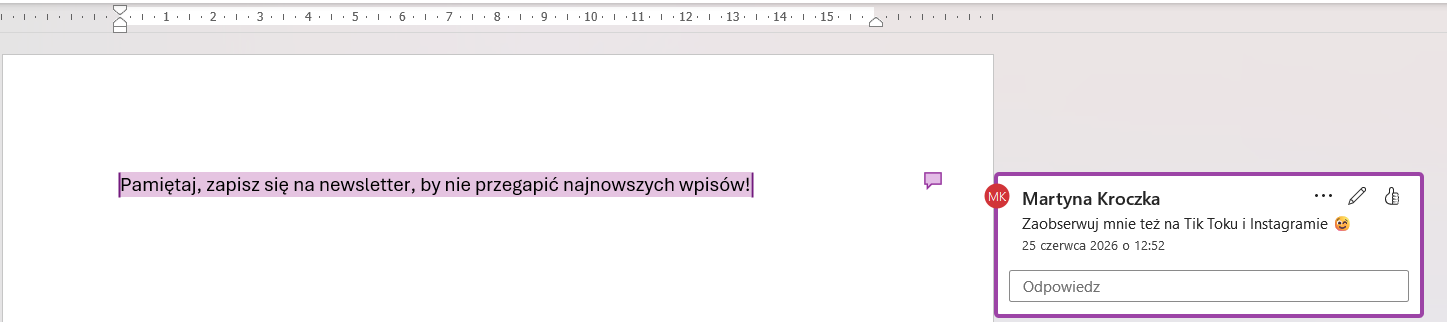 Dodawanie komentarzy w tekście