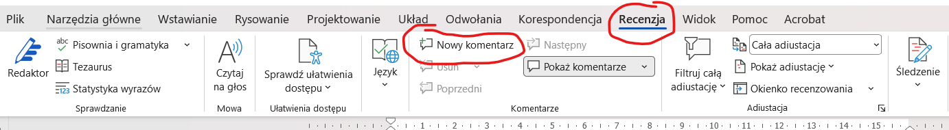 Dodawanie komentarzy z zakładki recenzja